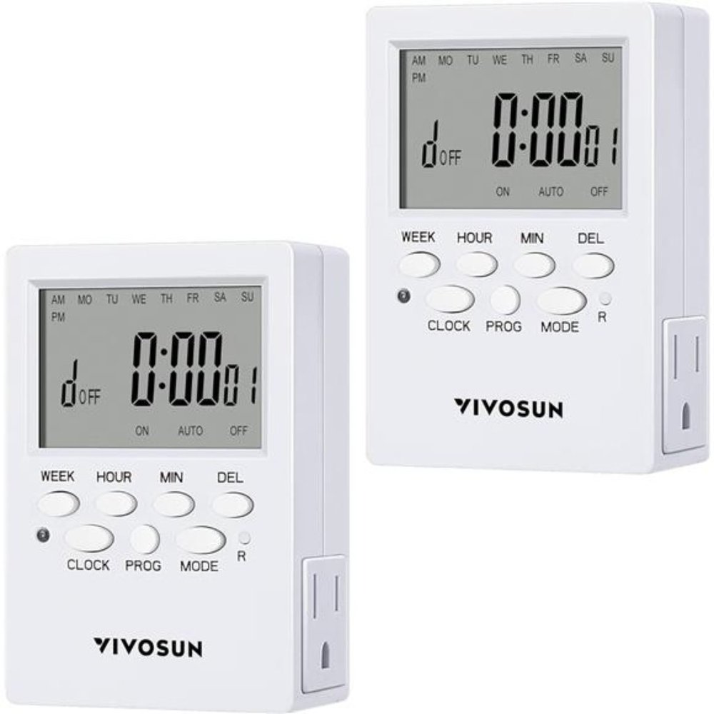 7 Day Programmable Digital Timer with Dual Outlet, Countdown Setting (2 Pack)